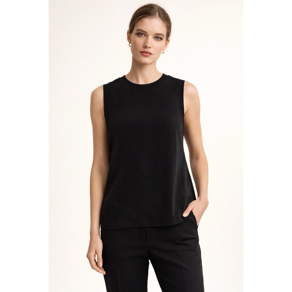 Alice + Olivia by Stacey Bendet Air Silk Pleated Flowy Black Tank Top S Goth
